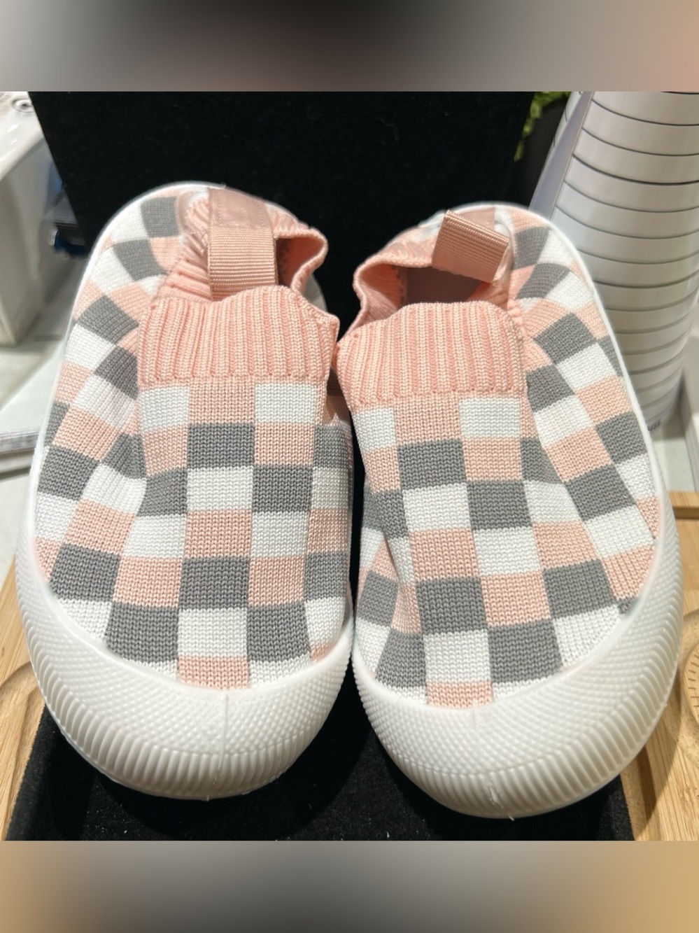 Kids Pink & Gray Check Slip-On Sneakers EU 21/ toddler 5.5